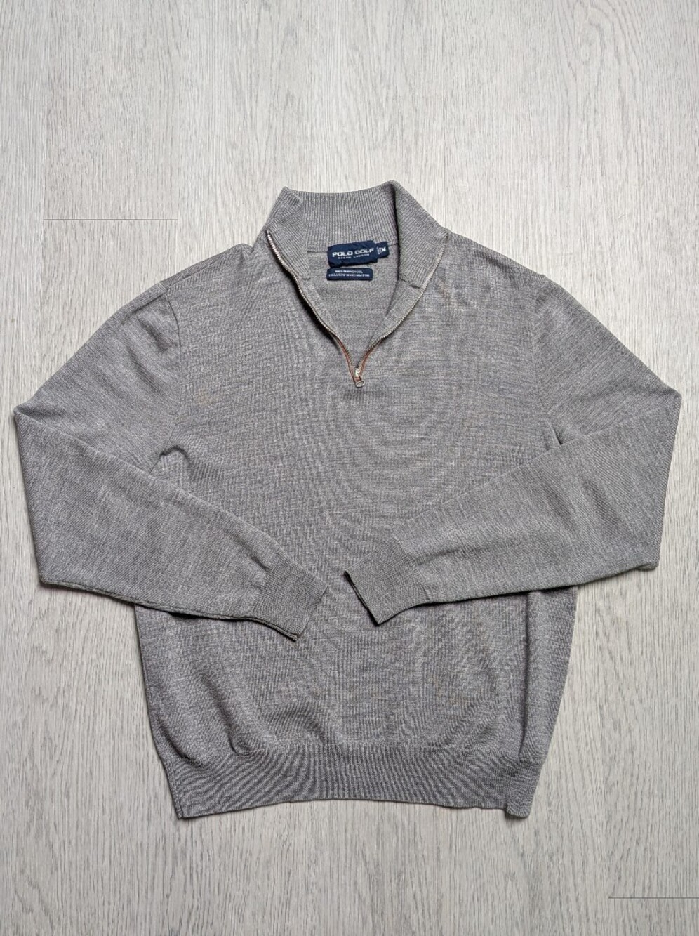 Ralph Lauren Men‎ Medium Polo Golf Quarter Zip Sweater 100% Merino Wool Gray